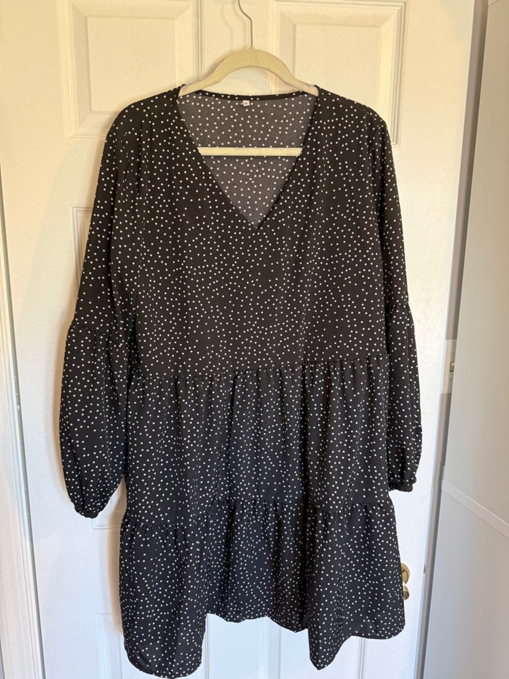 Black Polka Dot V-Neck Tiered Women's Dress - XL